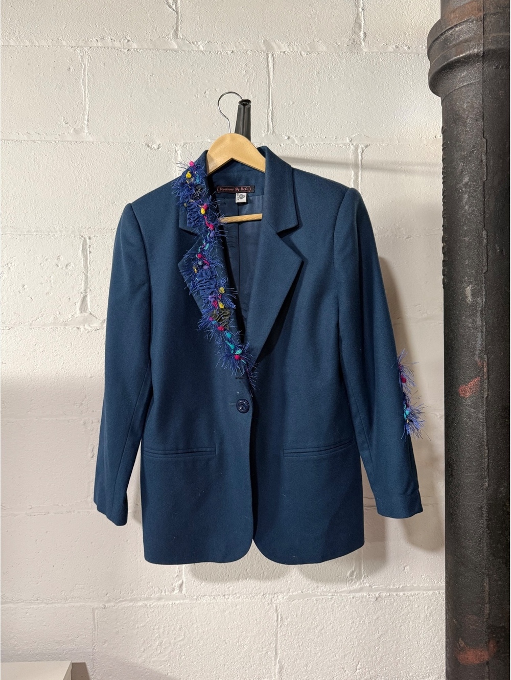 Vintage vivations by Vicki royal blue wool blazer with artisan accents